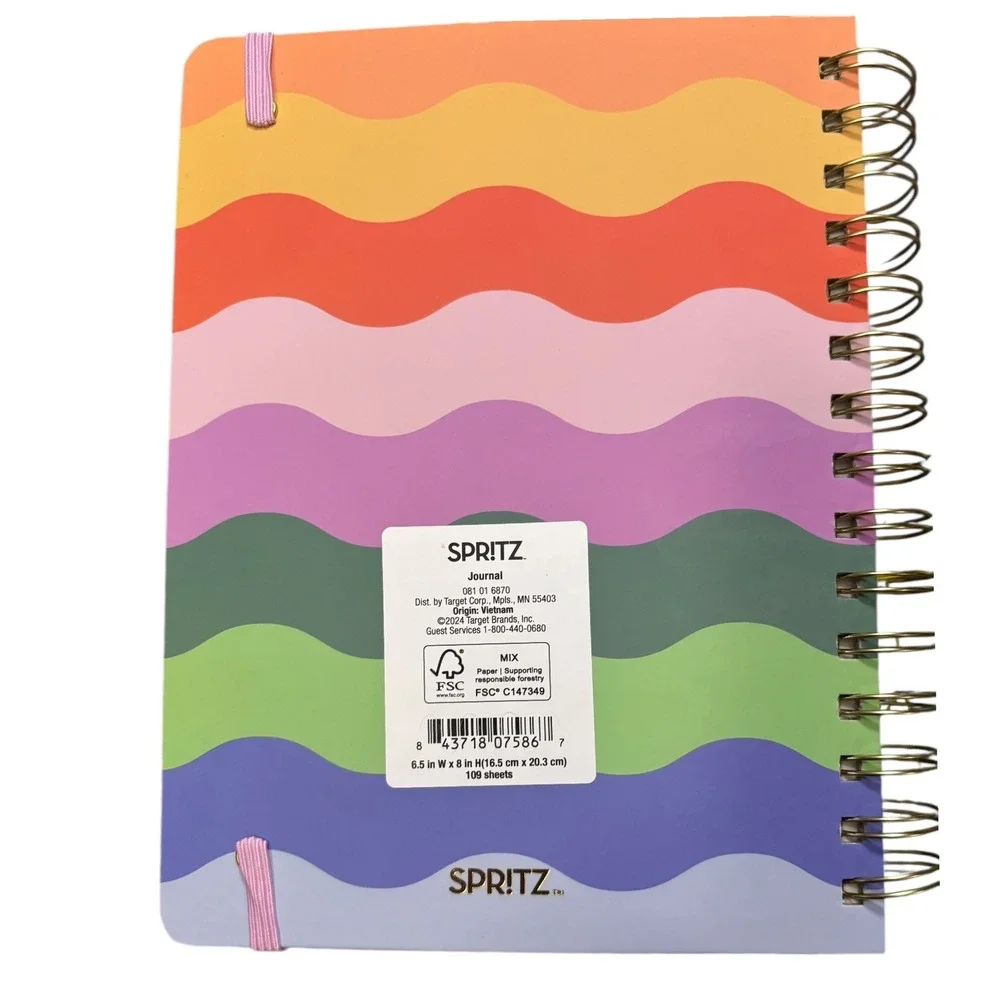 Spritz Guided Journal Rainbow Wave Gold Wire‎ Bound Planner Note Pad 8 x 6 New